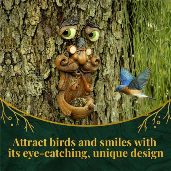 Tree Faces Decor Outdoor – Tree Hugger Yard Art Garden Decoration – Unique Bird - Picture 2 of 5